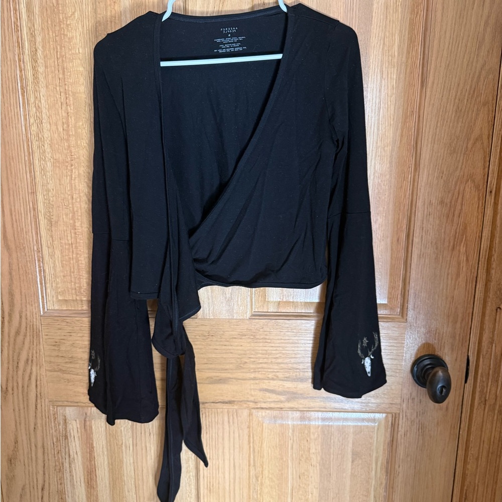 Purusha People Black Wrap Top with Bell Sleeves